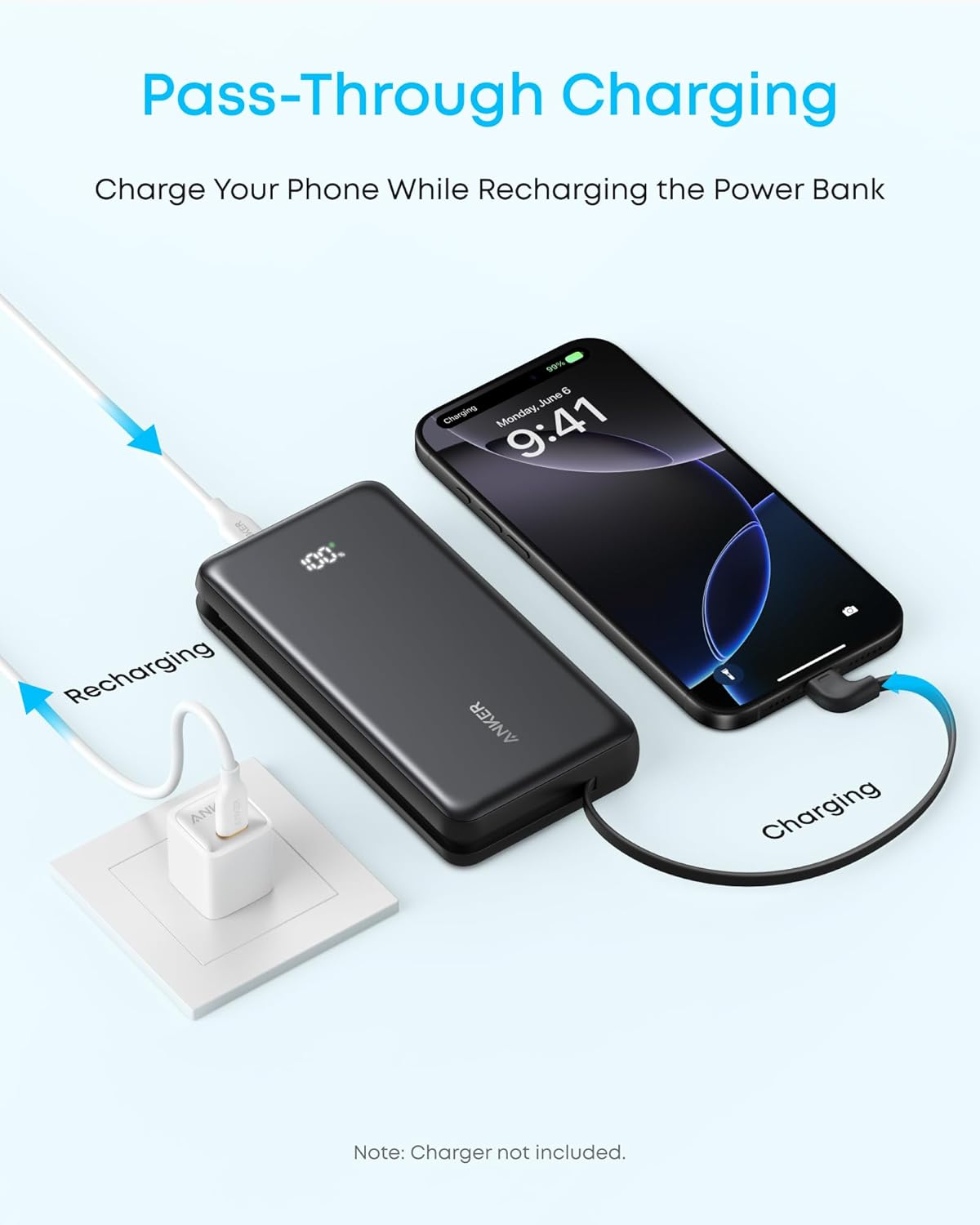 Eksterna baterija Anker Zolo, 10000mAh, 22.5W, QC + PD, 1 x USB-A - 2 x USB-C, Crna A110DH11
