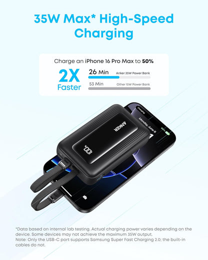 Spoljna baterija Anker Zolo, 10000mAh, 35W, QC + PD, 1 x USB-A - 2 x USB-C, Crna A1680H12