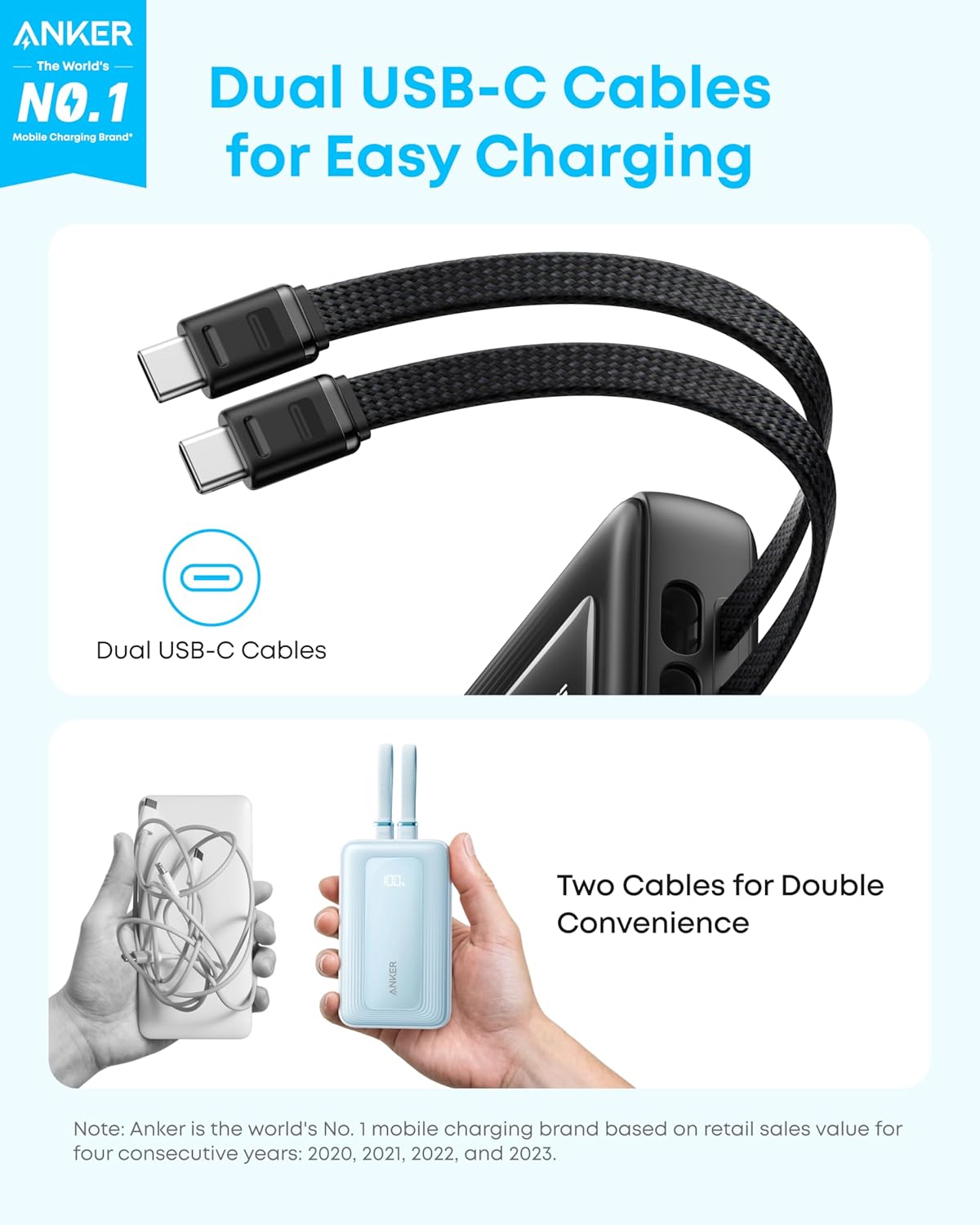 Spoljna baterija Anker Zolo, 10000mAh, 35W, QC + PD, 1 x USB-A - 2 x USB-C, Crna A1680H12