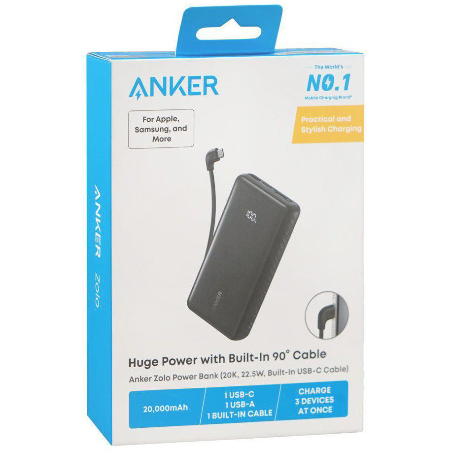Spoljna baterija Anker Zolo, 20000mAh, 22.5W, QC + PD, 1 x USB-A - 2 x USB-C, Crna A110EH11