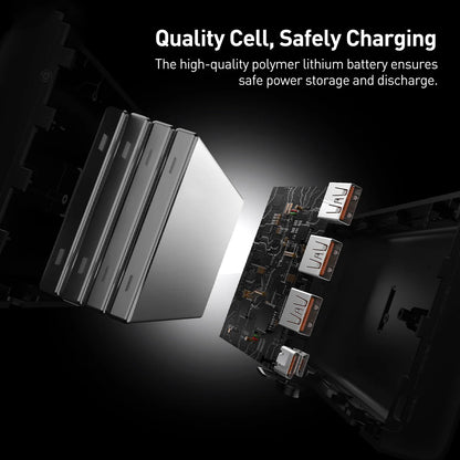 Eksterna baterija Baseus Adaman, 40000mAh, 22.5W, QC + PD, 1 x USB-C - 3 x USB-A, Crna