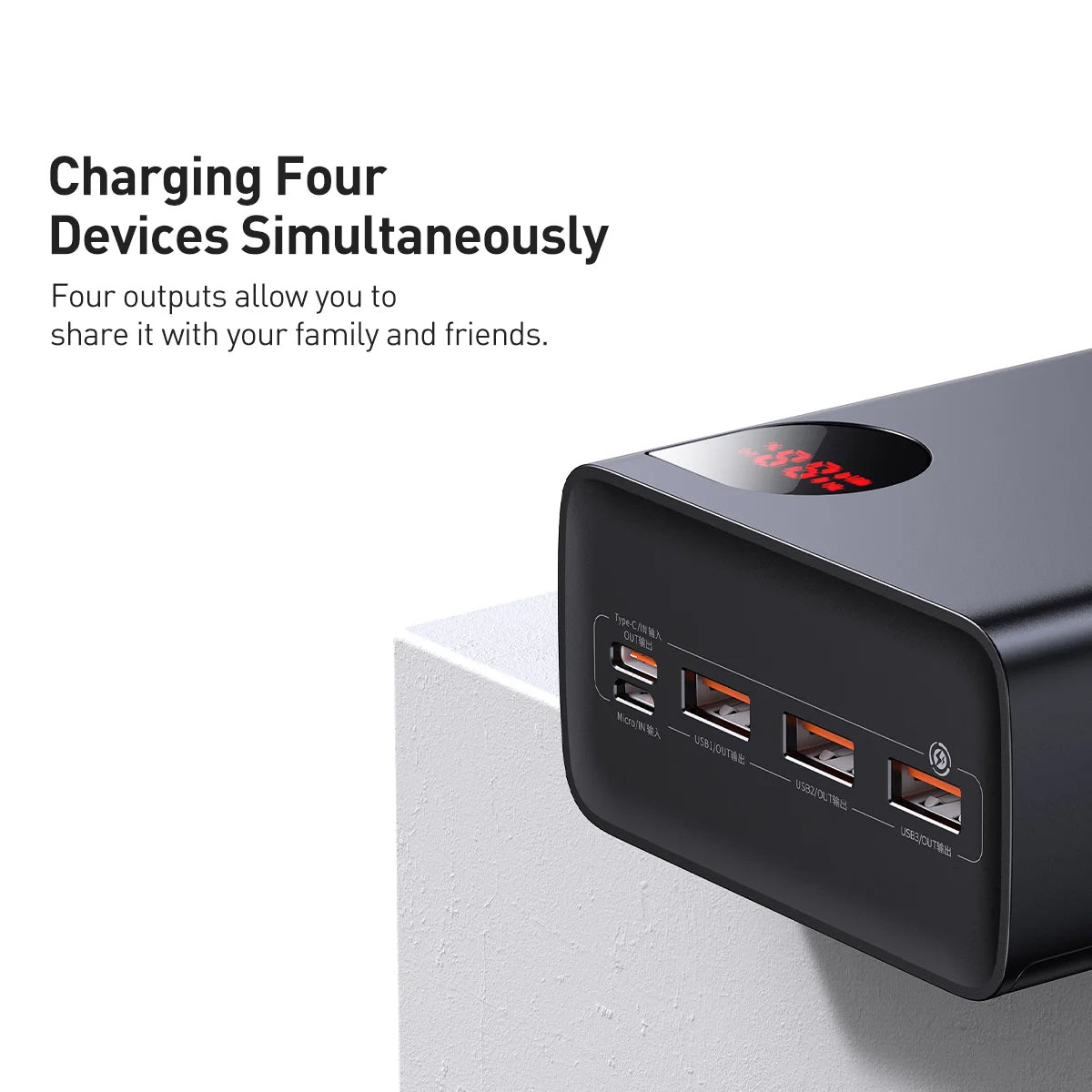 Eksterna baterija Baseus Adaman, 40000mAh, 22.5W, QC + PD, 1 x USB-C - 3 x USB-A, Crna