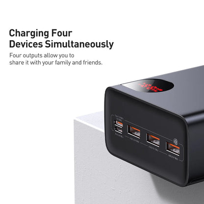 Eksterna baterija Baseus Adaman, 40000mAh, 22.5W, QC + PD, 1 x USB-C - 3 x USB-A, Crna
