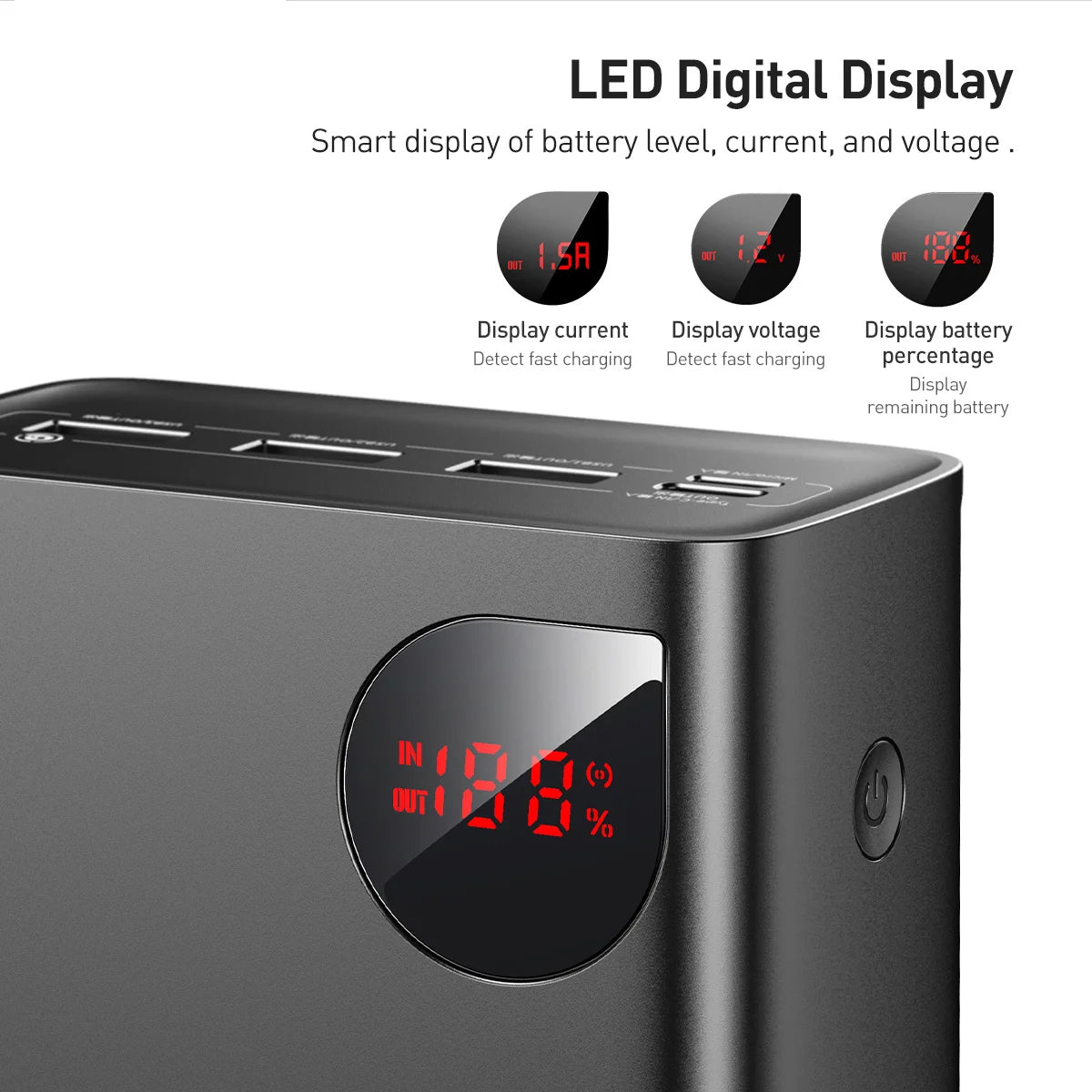 Eksterna baterija Baseus Adaman, 40000mAh, 22.5W, QC + PD, 1 x USB-C - 3 x USB-A, Crna