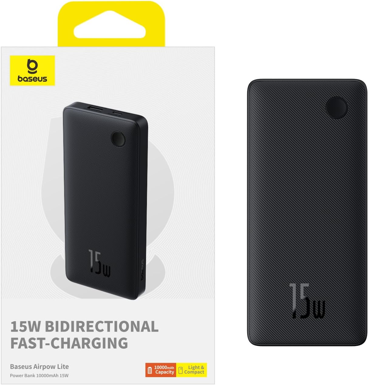 Eksterna baterija Baseus Airpow Lite, 10000mAh, 15W, 1 x USB-A - 1 x USB-C, Crna P10067500123-00
