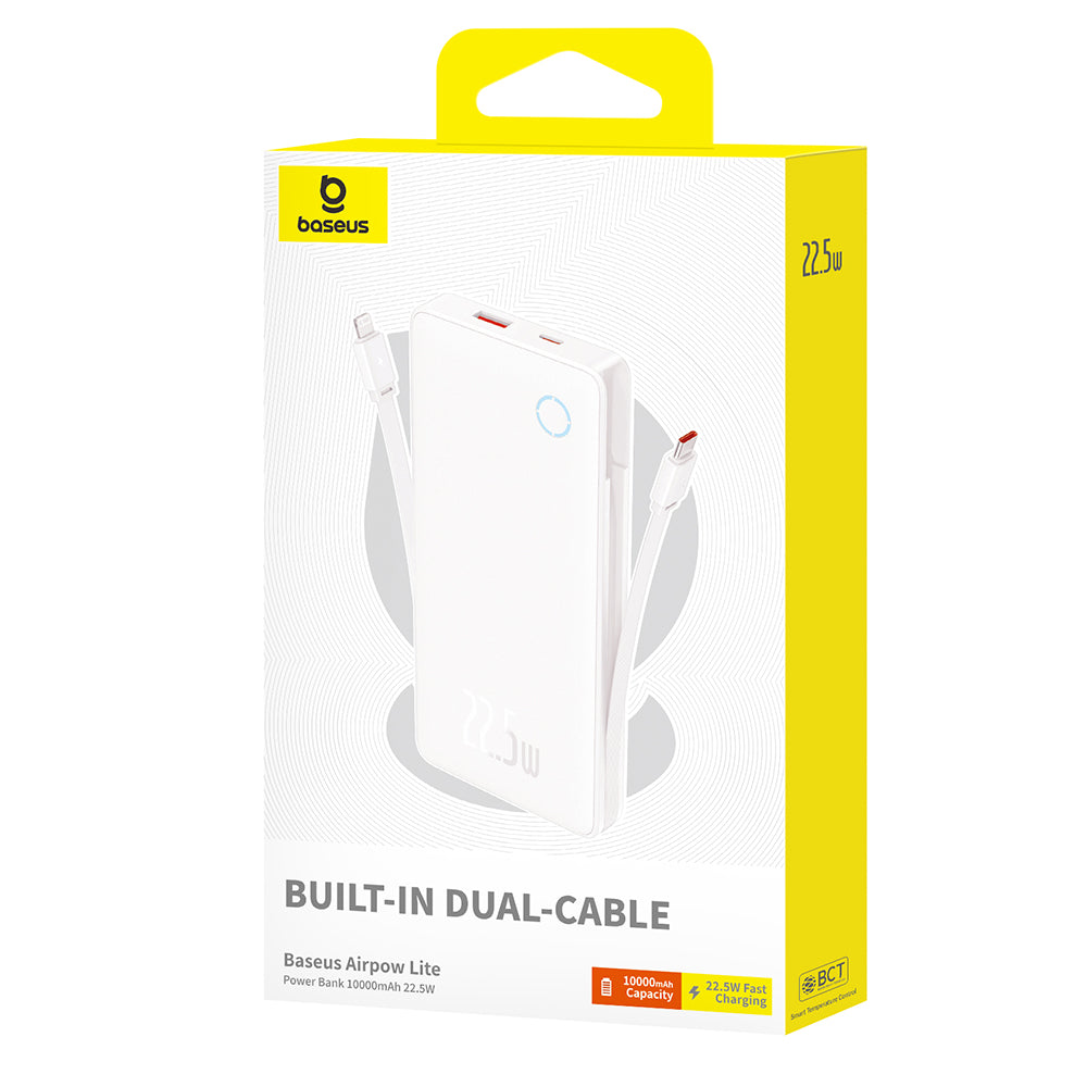 Spoljna baterija Baseus Airpow Lite, 10000mAh, 22.5W, QC + PD, 1 x Lightning - 1 x USB-A - 2 x USB-C, Bela P10067501213-00