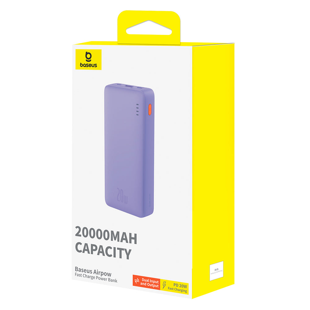 Spoljna baterija Baseus Airpow, 20000mAh, 20W, QC + PD, 1 x USB-A - 1 x USB-C, Ljubičasta P10022804513-00