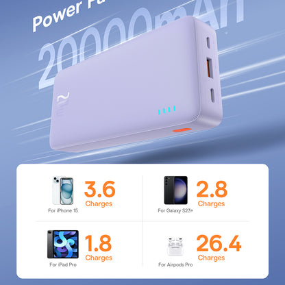Spoljna baterija Baseus Airpow, 20000mAh, 20W, QC + PD, 1 x USB-A - 1 x USB-C, Ljubičasta P10022804513-00