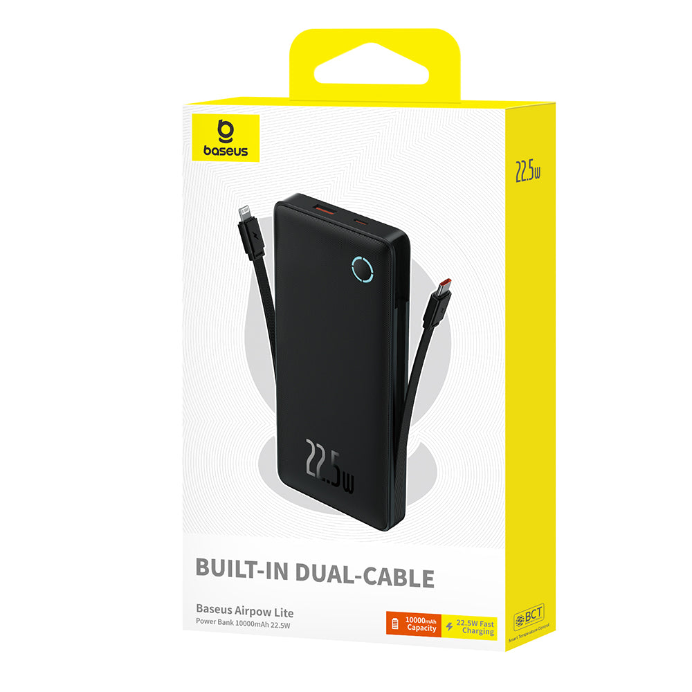 Eksterna baterija Baseus Airpow Lite, 10000mAh, 22.5W, QC + PD, 1 x Lightning - 1 x USB-A - 2 x USB-C, Crna P10067501123-00
