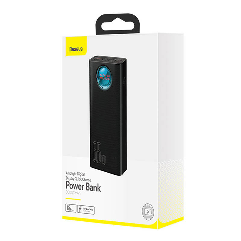 Eksterna baterija Baseus Amblight Digital Display, 30000mAh, 65W, QC + PD, 1 x USB-C - 4 x USB-A, Crna PPLG000101
