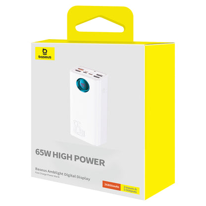 Eksterna baterija Baseus Amblight Digital Display, 26800mAh, 65W, QC + PD, 1 x USB-C - 4 x USB-A, Bela P10022402223-00
