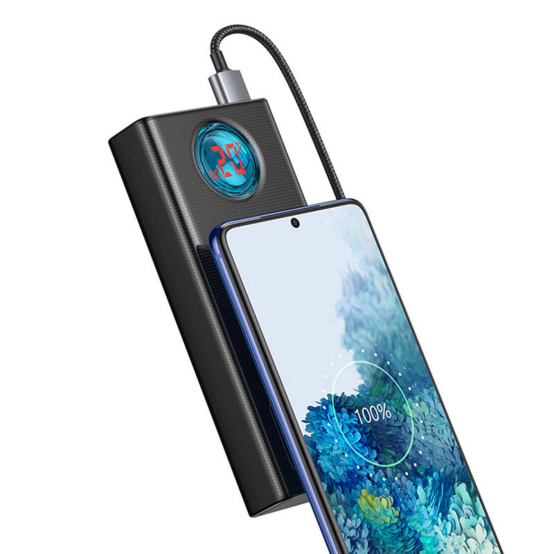Eksterna baterija Baseus Amblight Digital Display, 30000mAh, 65W, QC + PD, 1 x USB-C - 4 x USB-A, Crna PPLG000101