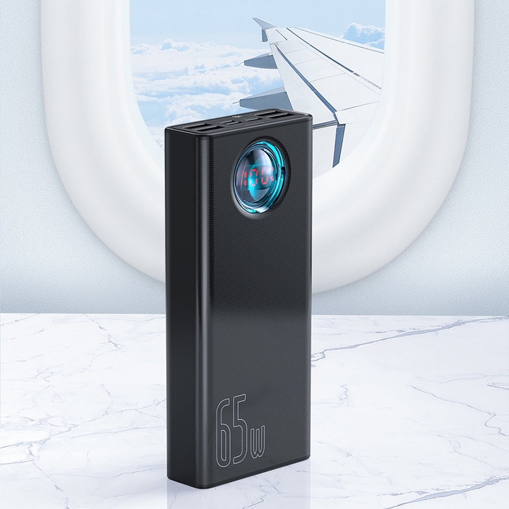 Baterija Eksterna Baseus Amblight Digital Display, 30000mAh, 65W, QC + PD, 1 x USB-C - 4 x USB-A, Bela PPLG000102