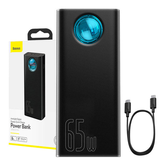 Eksterna baterija Baseus Amblight Digital Display, 30000mAh, 65W, QC + PD, 1 x USB-C - 4 x USB-A, Crna PPLG000101