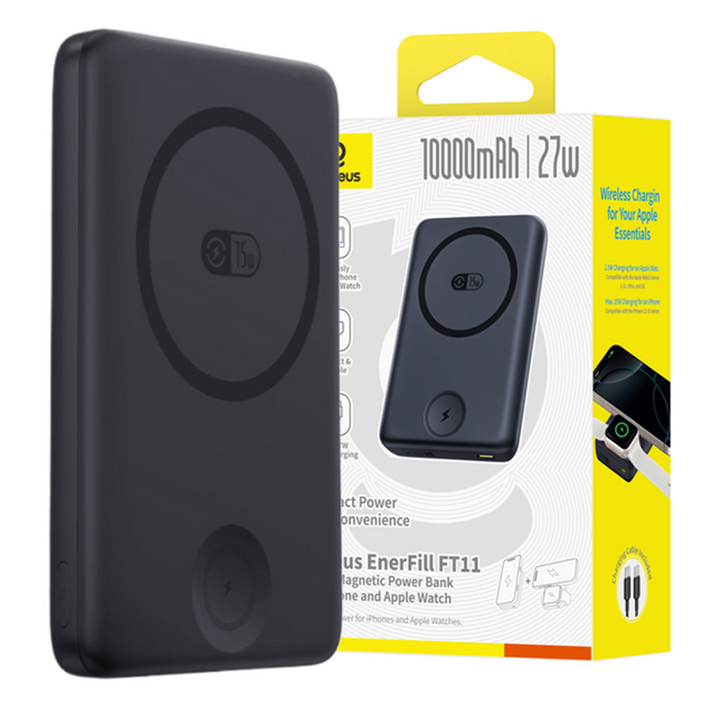 Baterija Eksterna Baseus Bank EnerFill FT11, 10000mAh, 27W, PD + QI + FQI, 2 x QI - 1 x USB-C, Crna P1008210G123-00