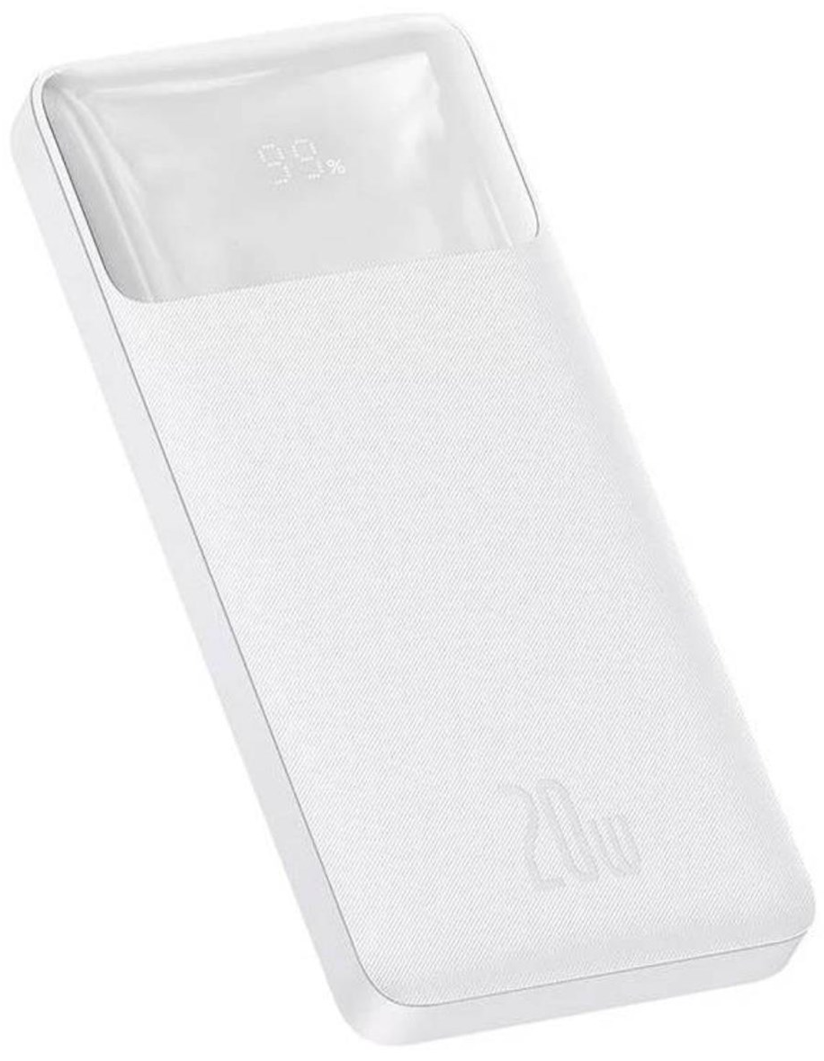 Eksterna baterija Baseus Bipow, 10000mAh, 20W, QC + PD, 1 x USB-C - 2 x USB-A, Bela PPBD050502