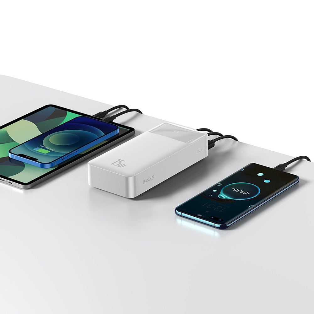 Eksterna baterija Baseus Bipow, 30000mAh, 15W, 1 x USB-C - 2 x USB-A, Bela PPBD050202