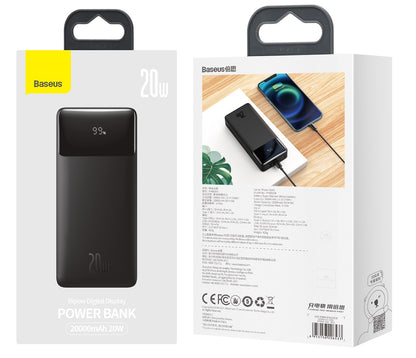 Eksterna baterija Baseus Bipow, 20000mAh, 20W, QC + PD, 1 x USB-C - 2 x USB-A, Crna PPBD050501