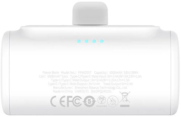 Spoljna baterija Baseus Compact, 5000mAh, 20W, PD, 2 x USB-C, Bela P10068306213-00