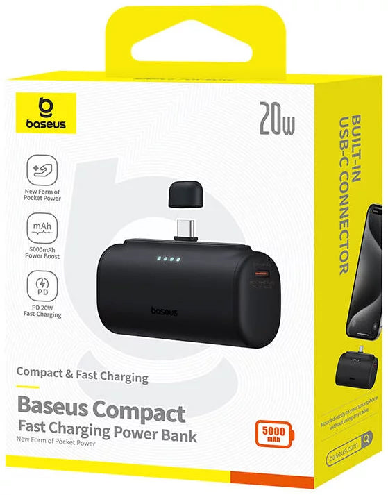 Baterija Eksterna Baseus Compact, 5000mAh, 20W, PD, 2 x USB-C, Crna P10068306113-00