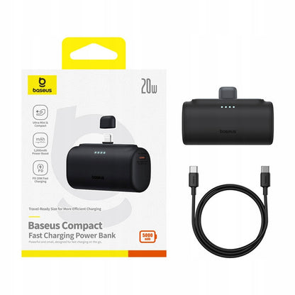 Spoljna baterija Baseus Compact, 5000mAh, 20W, PD, 1 x Lightning - 1 x USB-C, Crna P10068307113-00