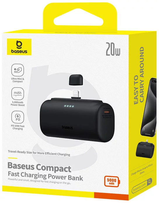 Spoljna baterija Baseus Compact, 5000mAh, 20W, PD, 1 x Lightning - 1 x USB-C, Crna P10068307113-00