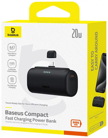 Spoljna baterija Baseus Compact, 5000mAh, 20W, PD, 1 x Lightning - 1 x USB-C, Crna P10068307113-00