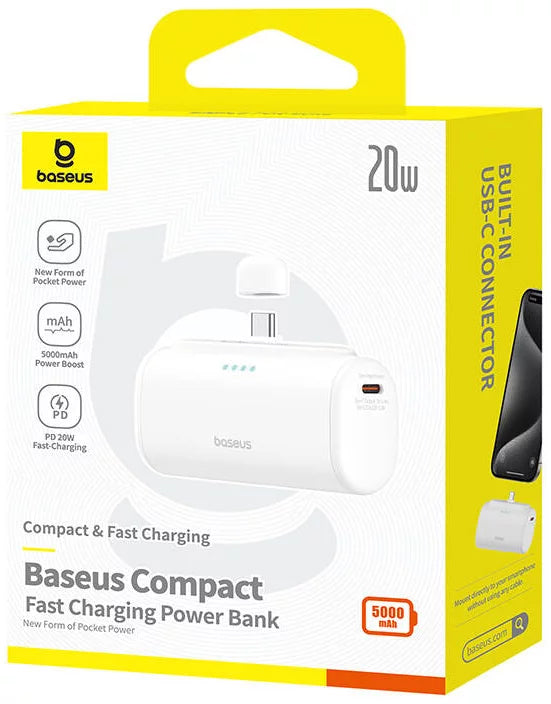 Spoljna baterija Baseus Compact, 5000mAh, 20W, PD, 2 x USB-C, Bela P10068306213-00