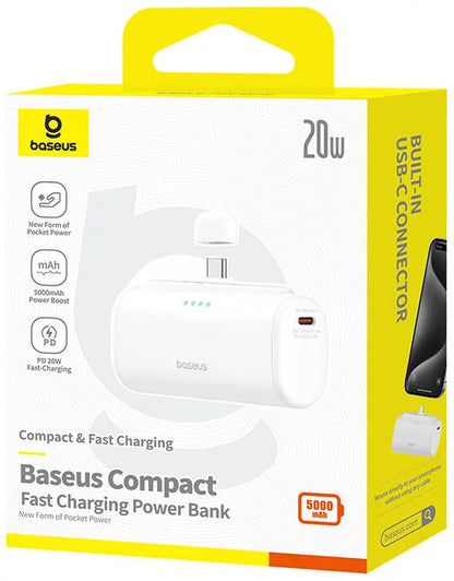 Spoljna baterija Baseus Compact, 5000mAh, 20W, PD, 2 x USB-C, Bela P10068306213-00