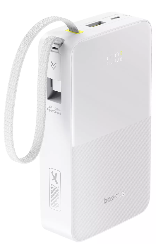 Spoljna baterija Baseus EnerFill Bipow2 Pro, 20000mAh, 22.5W, QC + PD, 1 x USB-A - 2 x USB-C, Bela E0027700