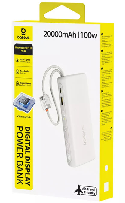 Eksterni punjač Baseus EnerFill FC41, 20000mAh, 100W, QC + PD, 1 x USB-A - 3 x USB-C, Bela E0028N04