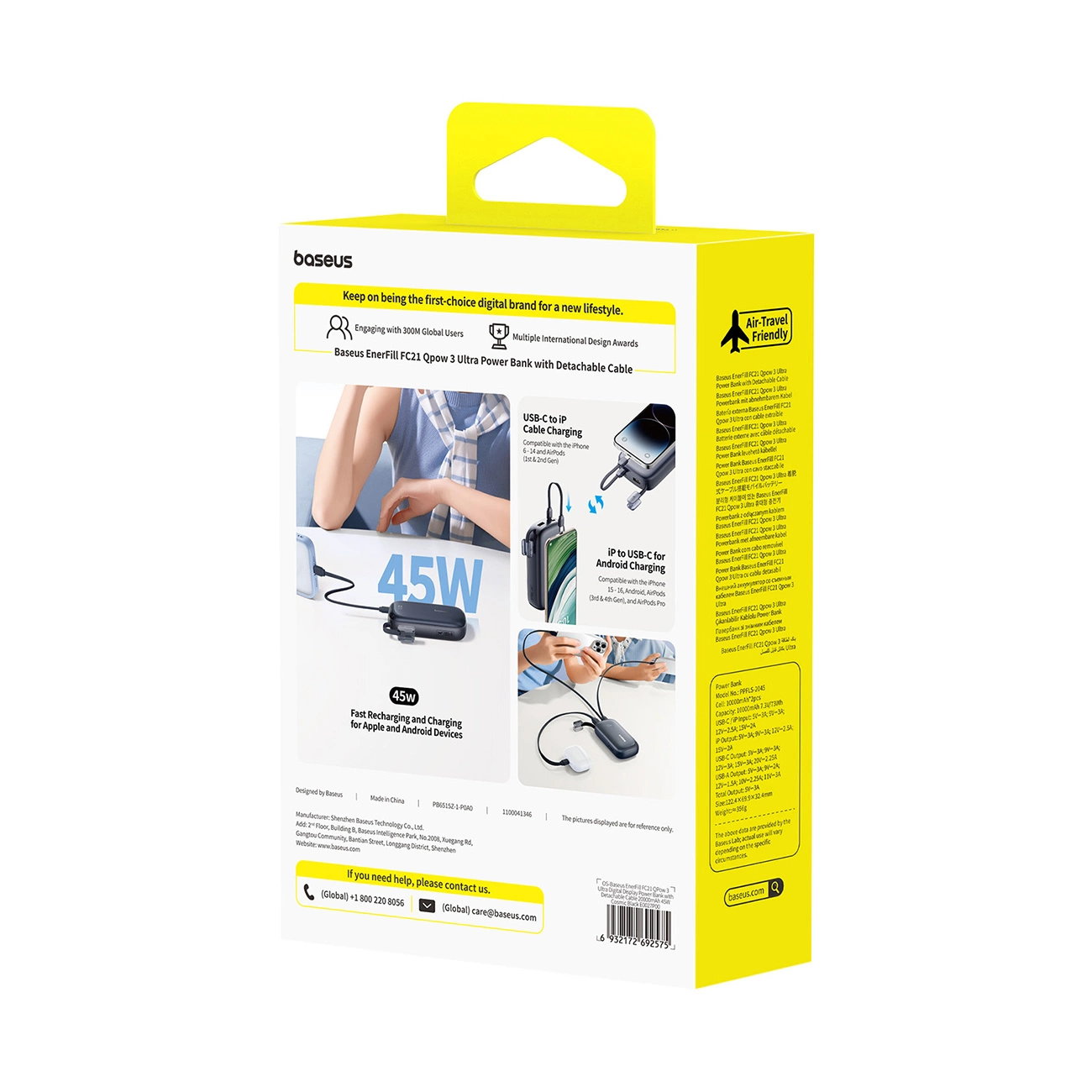 Spoljna baterija Baseus EnerFill FC21 QPow 3 Ultra, 20000mAh, 45W, QC + PD, 1 x USB-A - 1 x USB-C, Crna E0027P00