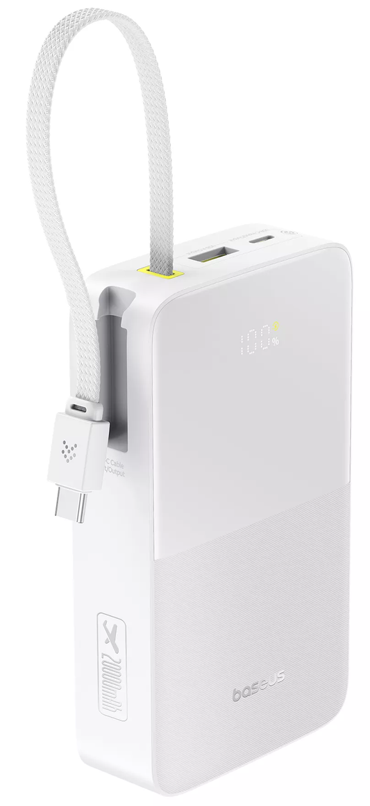 Spoljna baterija Baseus EnerFill Bipow2 Pro, 20000mAh, 22.5W, QC + PD, 1 x USB-A - 2 x USB-C, Bela E0027700