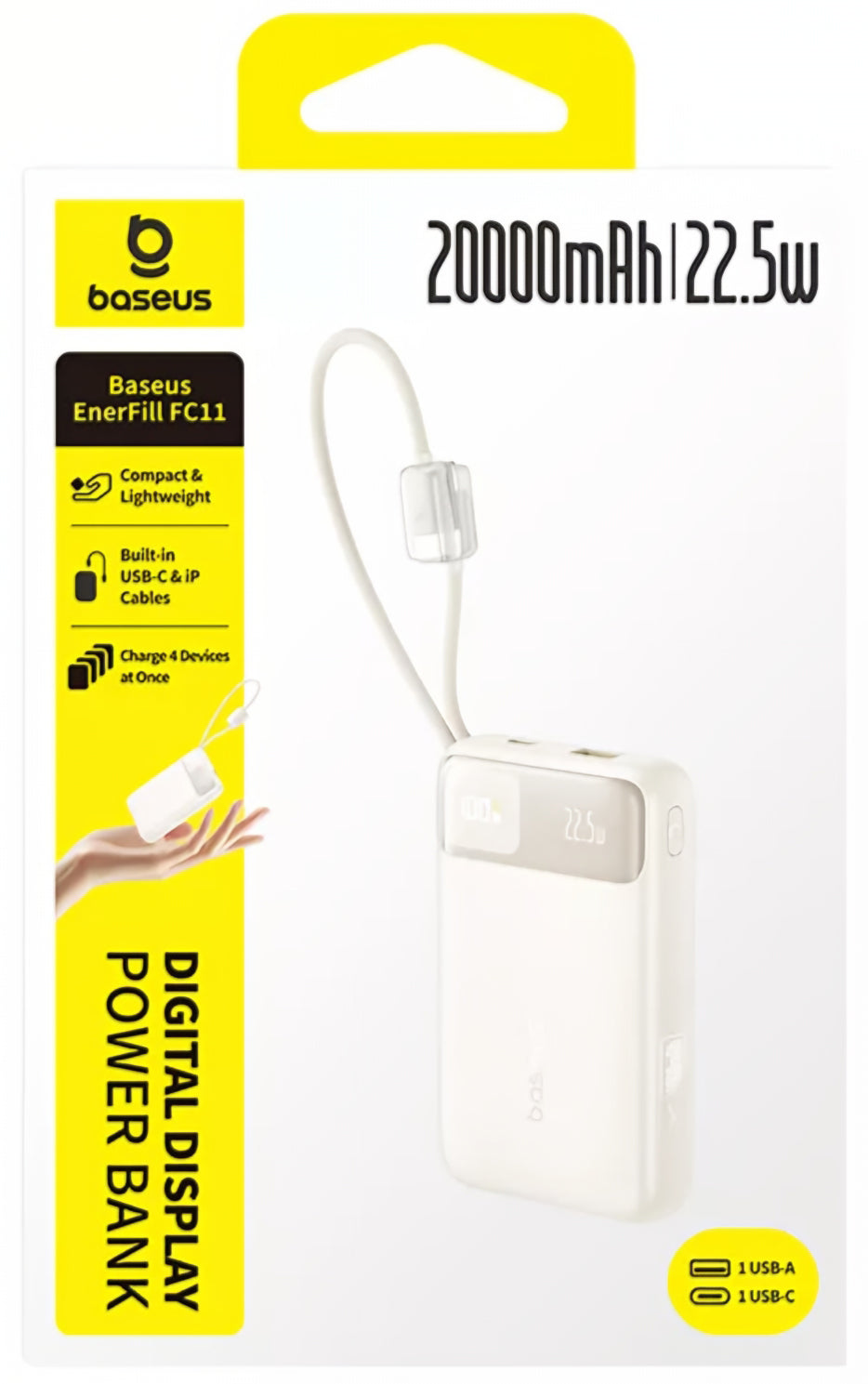 Eksterni punjač Baseus EnerFill FC11, 20000mAh, 22.5W, QC + PD, 1 x Lightning - 1 x USB-A - 2 x USB-C, Bež E0027S05