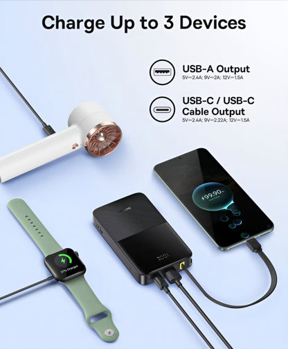 Spoljna baterija Baseus EnerFill Bipow2 Pro, 10000mAh, 22.5W, QC + PD, 1 x USB-A - 2 x USB-C, Crna E0027600