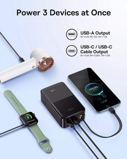 Eksterna baterija Baseus EnerFill Bipow2 Pro, 30000mAh, 22.5W, QC + PD, 1 x USB-A - 2 x USB-C, Crna E0028100