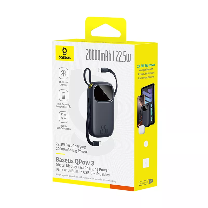Eksterna baterija Baseus EnerFill FC31, 20000mAh, 22.5W, QC + PD, 1 x Lightning - 1 x USB-A - 2 x USB-C, Crna P10082107123-00