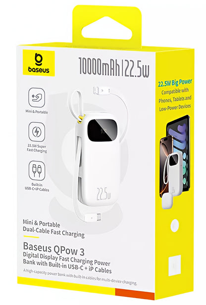 Eksterni punjač Baseus EnerFill FC31, 10000mAh, 22.5W, QC + PD, 1 x Lightning - 1 x USB-A - 2 x USB-C, Bela P10082106213-00