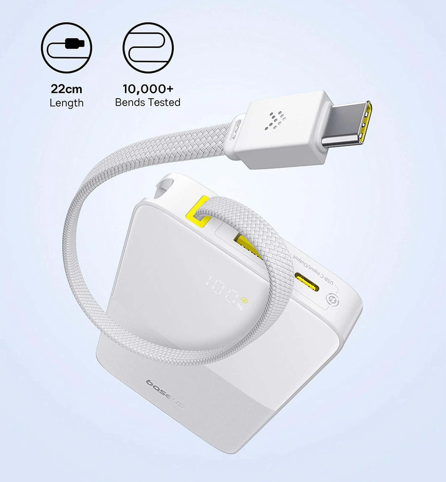 Eksterna baterija Baseus EnerFill Bipow2 Pro, 10000mAh, 22.5W, QC + PD, 1 x USB-A - 2 x USB-C, Bela E0027601