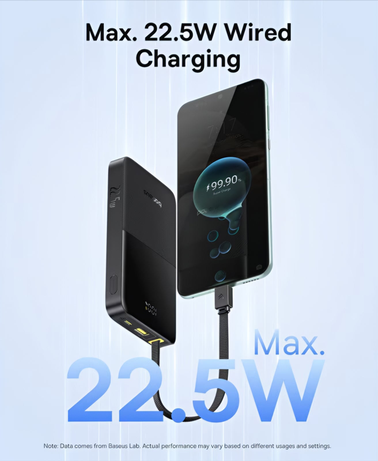 Spoljna baterija Baseus EnerFill Bipow2 Pro, 10000mAh, 22.5W, QC + PD, 1 x USB-A - 2 x USB-C, Crna E0027600