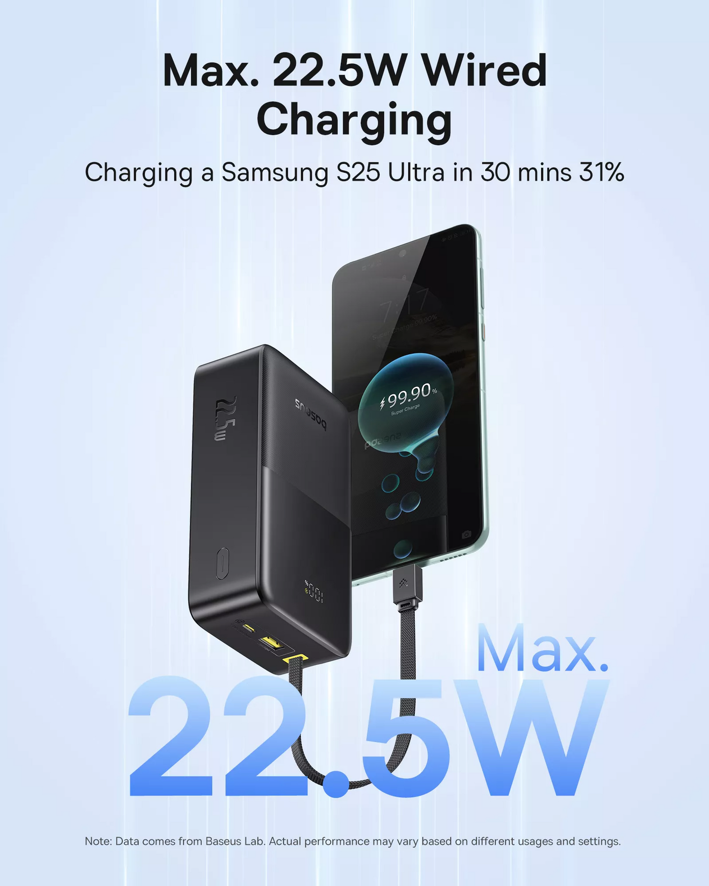 Eksterna baterija Baseus EnerFill Bipow2 Pro, 30000mAh, 22.5W, QC + PD, 1 x USB-A - 2 x USB-C, Crna E0028100