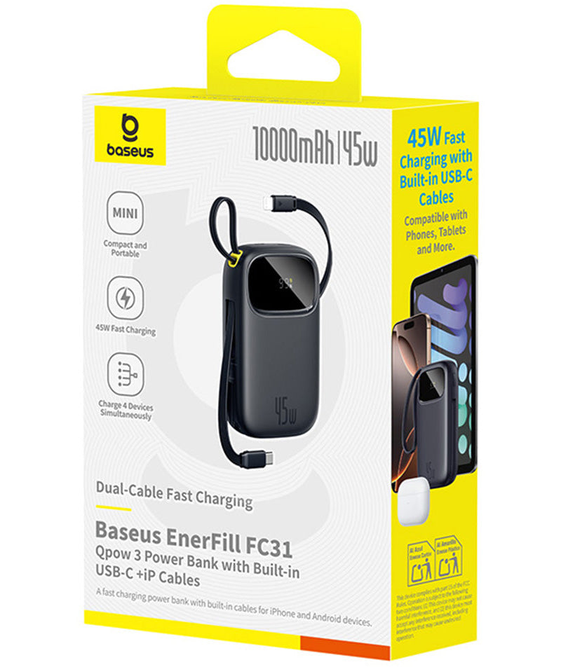 Eksterna baterija Baseus EnerFill FC31 Qpow 3, 10000mAh, 45W, QC + PD, 1 x USB-A - 3 x USB-C, Crna P10082102123-00