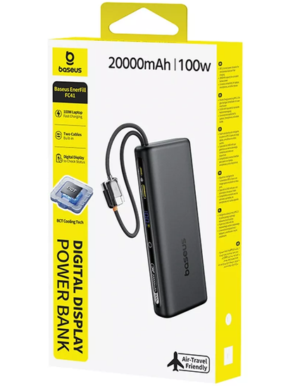 Spoljna baterija Baseus EnerFill FC41, 20000mAh, 100W, QC + PD, 1 x USB-A - 3 x USB-C, Crna E0028N03