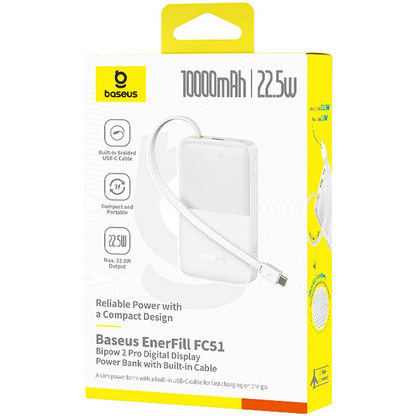 Eksterna baterija Baseus EnerFill Bipow2 Pro, 10000mAh, 22.5W, QC + PD, 1 x USB-A - 2 x USB-C, Bela E0027601