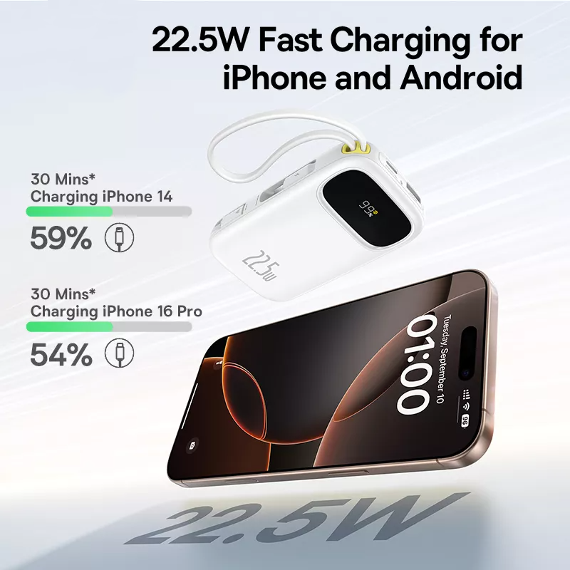 Eksterni punjač Baseus EnerFill FC31, 10000mAh, 22.5W, QC + PD, 1 x Lightning - 1 x USB-A - 2 x USB-C, Bela P10082106213-00