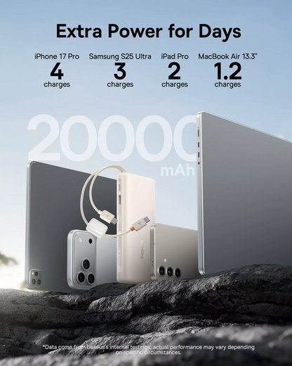 Eksterni punjač Baseus EnerFill FC41, 20000mAh, 100W, QC + PD, 1 x USB-A - 3 x USB-C, Bela E0028N04