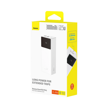 Eksterna baterija Baseus EnerFill FP41, 30000mAh, 22.5W, QC + PD, 1 x USB-C - 2 x USB-A, Bela