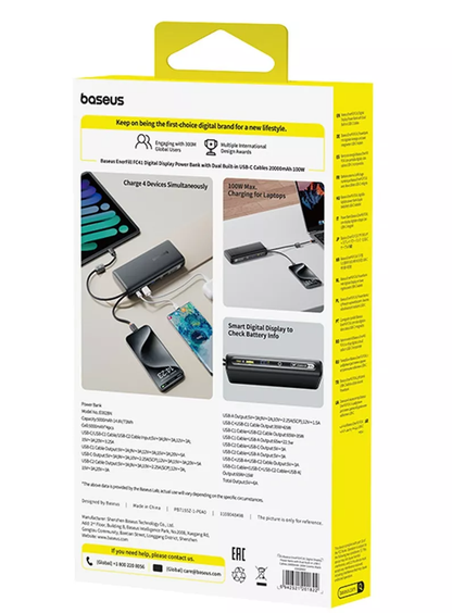 Spoljna baterija Baseus EnerFill FC41, 20000mAh, 100W, QC + PD, 1 x USB-A - 3 x USB-C, Crna E0028N03