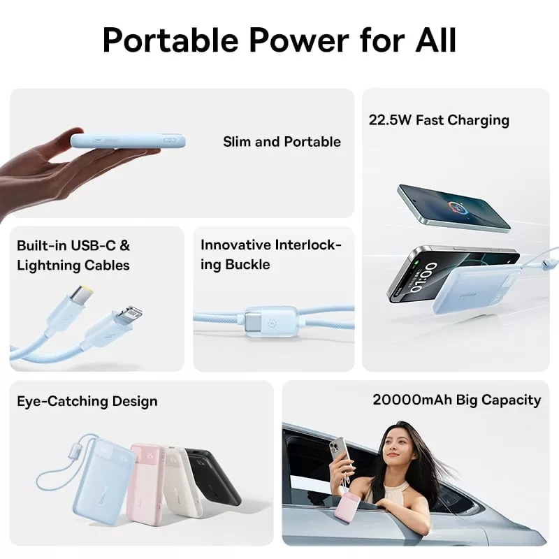 Eksterni punjač Baseus EnerFill FC11, 10000mAh, 22.5W, QC + PD, 1 x Lightning - 1 x USB-A - 2 x USB-C, Crna E0027R04