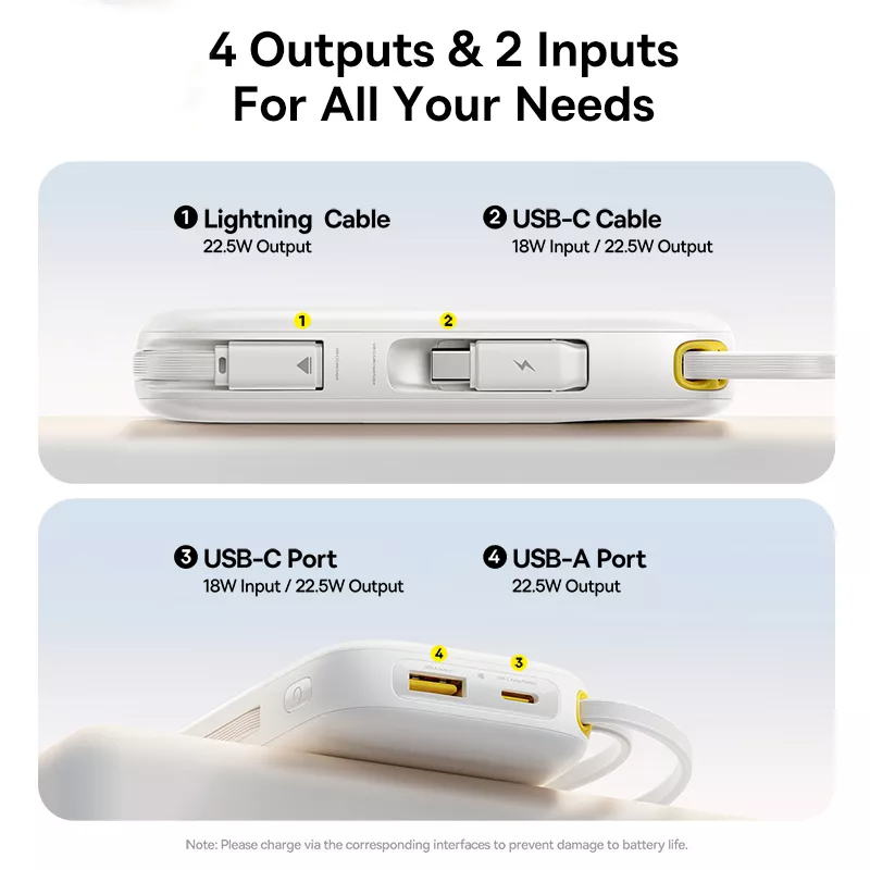 Eksterni punjač Baseus EnerFill FC31, 10000mAh, 22.5W, QC + PD, 1 x Lightning - 1 x USB-A - 2 x USB-C, Bela P10082106213-00